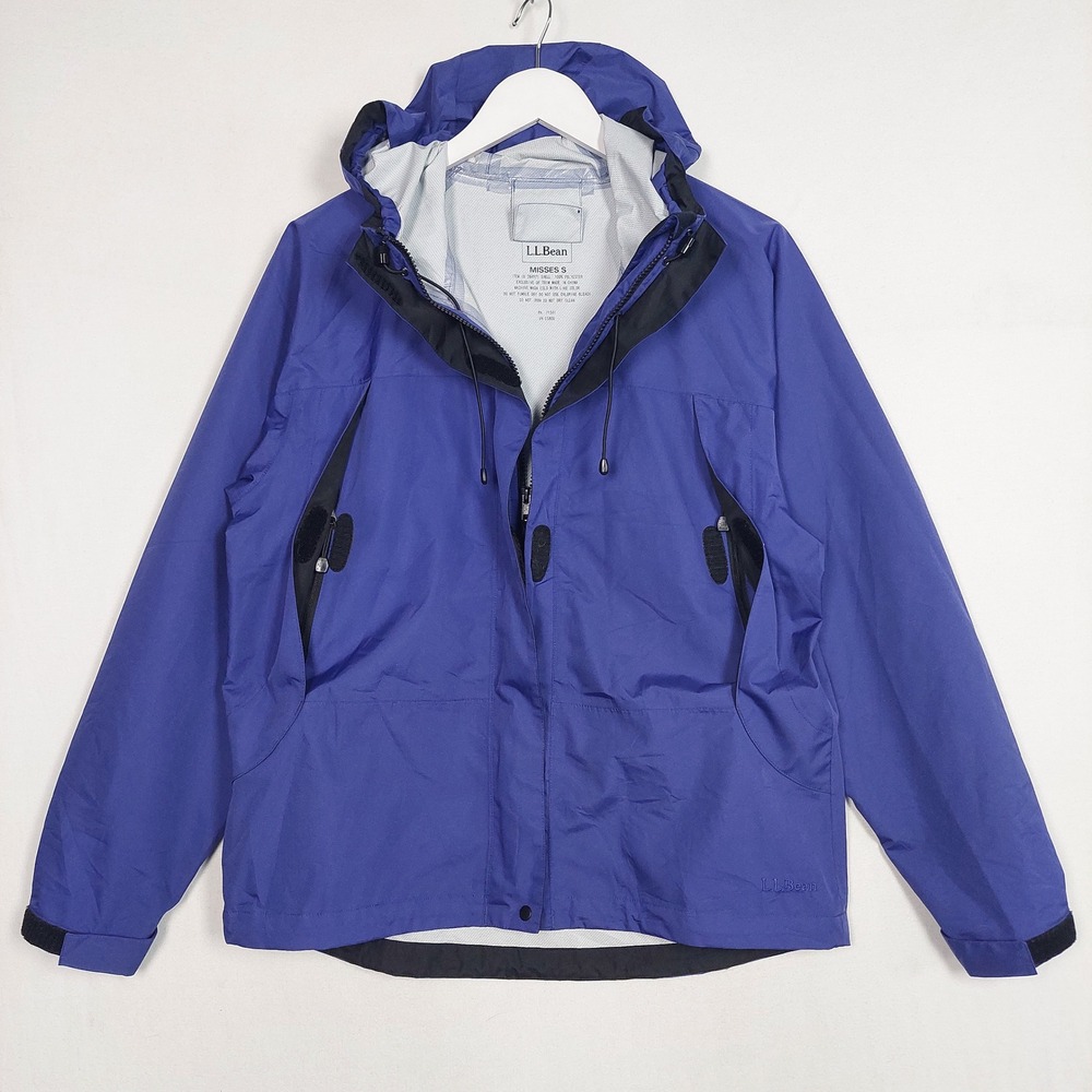 LL Bean Trail Model Rain Jacket Womens Small Blue Hooded Full Zip Shell Small